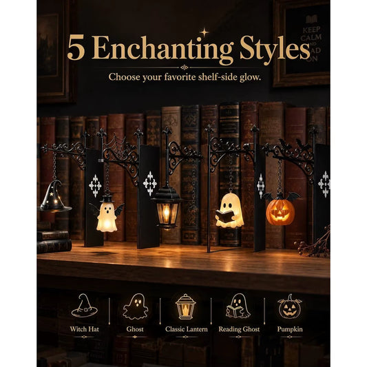Halloween Hanging Pumpkin Ghost Lantern Bats Beige Acrylic Indoor Wall Mount Battery Powered Foot Operated Decor Light Front